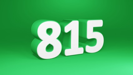 Number 815 in white on green background, isolated number 3d render