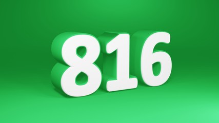 Number 816 in white on green background, isolated number 3d render