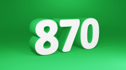 Number 870 in white on green background, isolated number 3d render