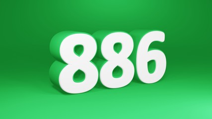 Number 886 in white on green background, isolated number 3d render