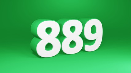 Number 889 in white on green background, isolated number 3d render