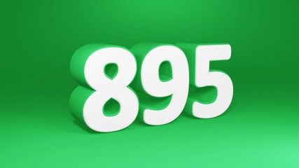 Number 895 in white on green background, isolated number 3d render