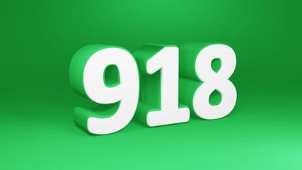 Number 918 in white on green background, isolated number 3d render