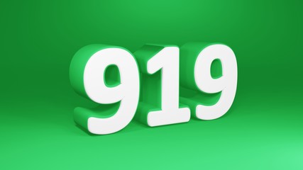 Number 919 in white on green background, isolated number 3d render