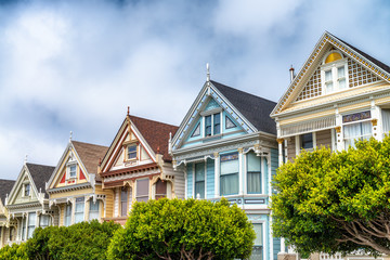 SAN FRANCISCO, CA - AUGUST 5, 2017: The Painted Ladies of San Francisco Alamo Square Victorian...