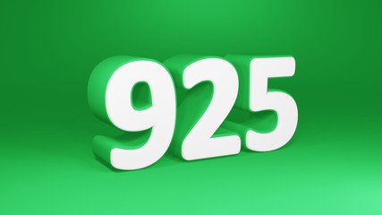 Number 925 in white on green background, isolated number 3d render