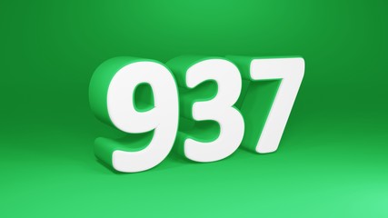 Number 937 in white on green background, isolated number 3d render