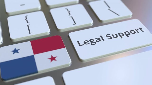 Legal Support text and flag of Panama on the computer keyboard. Online legal service related 3D animation