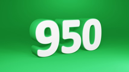 Number 950 in white on green background, isolated number 3d render