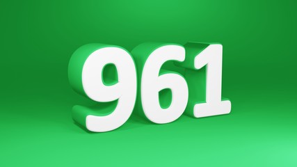 Number 961 in white on green background, isolated number 3d render