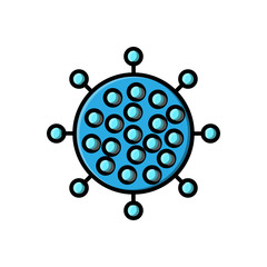 Blue icon of medical chinese virus microbe dangerous deadly strain covid-19 coronavirus epidemic pandemic disease. Vector illustration isolated on a white background