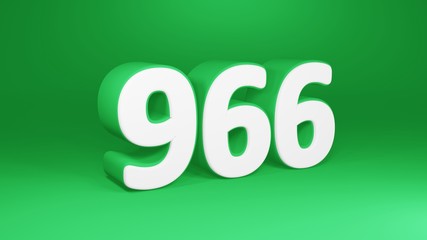 Number 966 in white on green background, isolated number 3d render