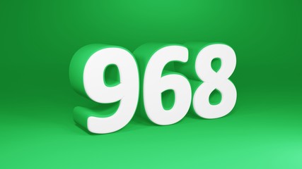 Number 968 in white on green background, isolated number 3d render