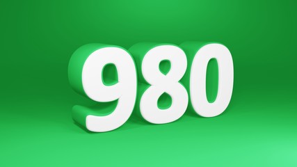 Number 980 in white on green background, isolated number 3d render