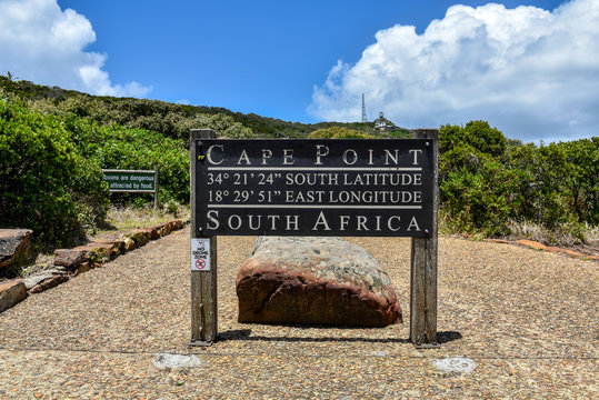 The sign shows the Cape Point at Cape Peninsula, Cape Town, South Africa