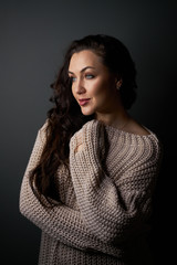 Obraz premium Beautiful Black hair woman beautiful portrait. Hairstyle curly hair beauty female model girl over dark background