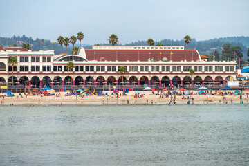 Tourists enjoy beach time in Santa Cruz, California, USA