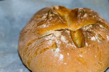 Homemade loaf of bread with wheat flour