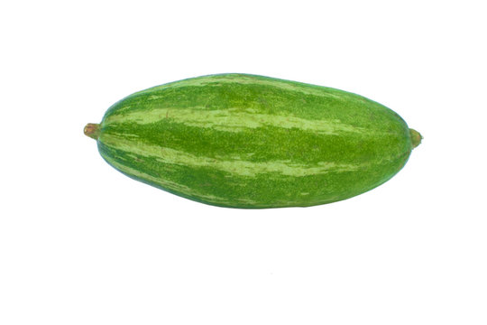 Single fresh green colored pointed gourd isolated on a white background