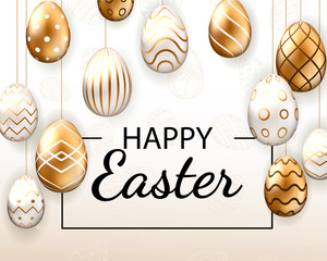 Happy Easter background with Easter eggs. Easter card. Place for your text. Vector illustration - obrazy, fototapety, plakaty