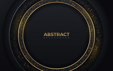 Abstract circle shape dark and golden color luxury background design template