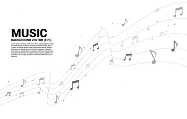 Vector music melody note dancing flow . Concept background for song and concert theme.