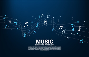 Vector music melody note dancing flow . Concept background for song and concert theme.