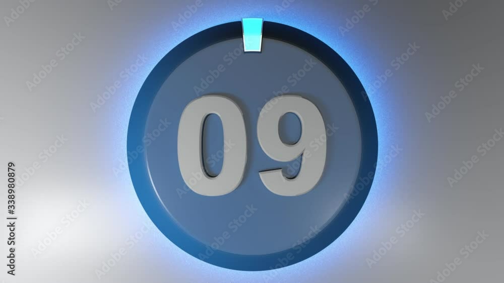 Poster the number 09 on a circle badge with a lighted rotating cursor - 3d rendering video clip
