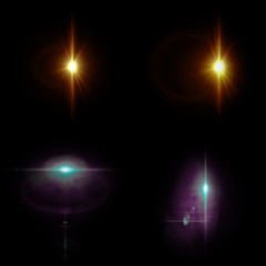 Illustration of 4 Lens Flares isolated on black background