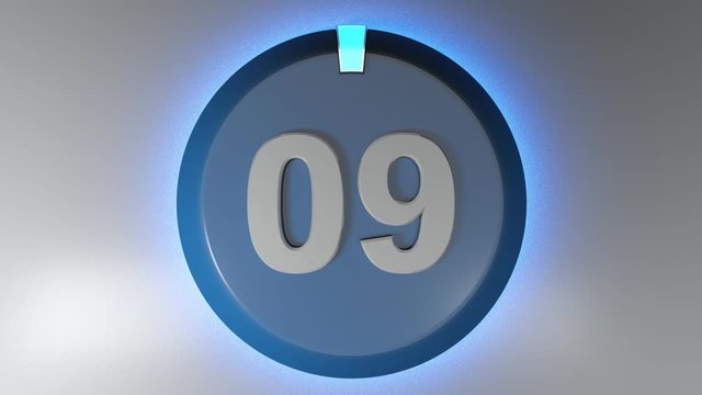 The number 09 on a circle badge with a lighted rotating cursor - 3D rendering video clip
