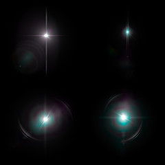 Illustration of 4 Lens Flares isolated on black background
