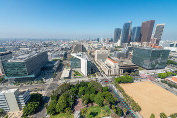 Naklejka premium Aerial view of Downtown Los Angeles on a wonderful sunny day, California - USA