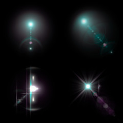 Illustration of 4 Lens Flares isolated on black background