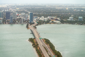 Julia Tuttle Causeway, Florida State Road 112. Aerial view with Buena Vista and Beverly Terrace,...