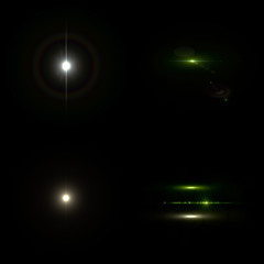 Illustration of 4 Lens Flares isolated on black background