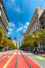 SAN FRANCISCO - AUGUST 6, 2017: Market street with tram lane in summer season