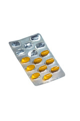 Plastic Blister Bag With Open Cells of Pills Against White Background
