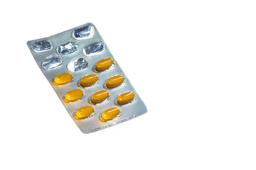 Plastic Blister Bag With Open Cells of Pills Against White Background