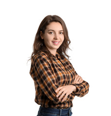 Beautiful young girl on white background