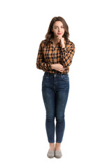 Beautiful young girl on white background