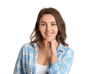 Beautiful young girl on white background