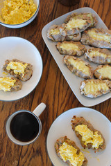 
Traditional Finnish Karelian pies and a cup of black coffee.