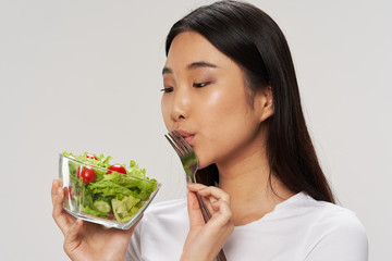 Woman Asian appearance salad meal lifestyle vegetarianism