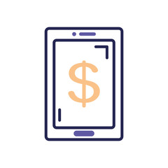 mobile banking concept, smartphone with money symbol icon, line color style