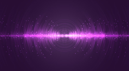 Sound wave neon flash lines in white and purple on gradient background