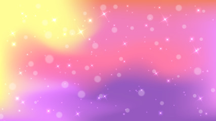 Bokeh or blur abstract circles with star light shapes pink, violet and yellow on gradient background