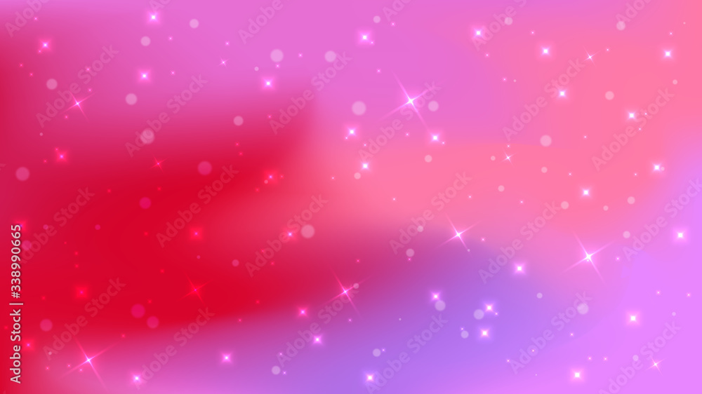 Poster bokeh or blur abstract circles with star light shapes red, pink and violet on gradient background