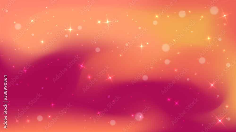 Poster bokeh or blur abstract circles with star light shapes orange, burgundy and yellow on gradient backgr