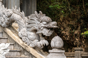 Beautiful dragon sculpture in buddhist temple in Trang An, Ninh Binh, Vietnam