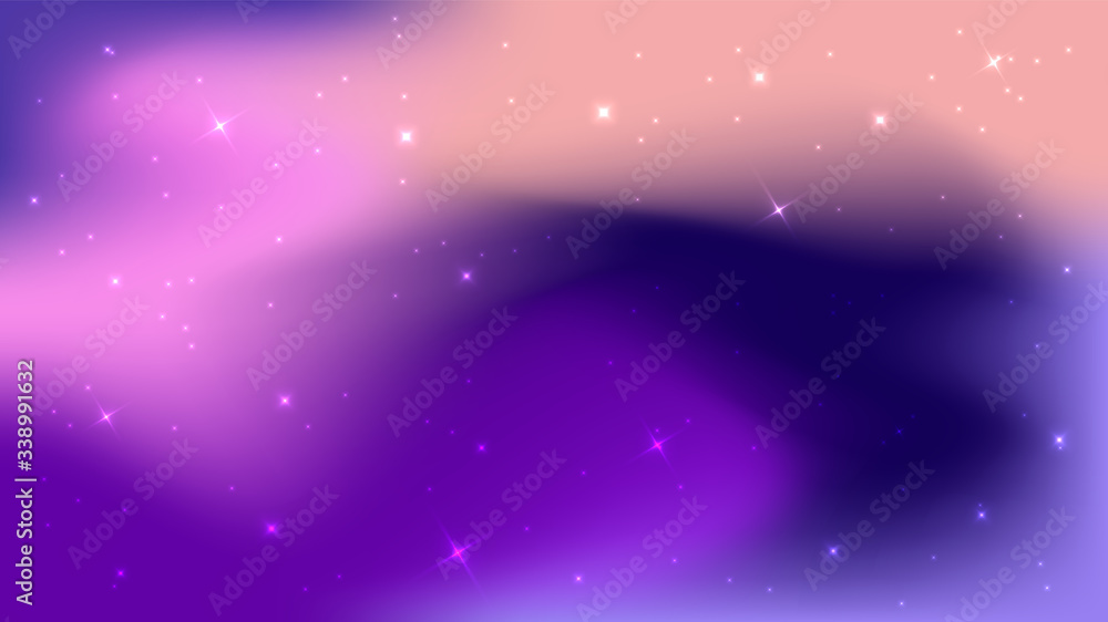 Poster bokeh or blur abstract circles with star light shapes violet, pink and dark on gradient background